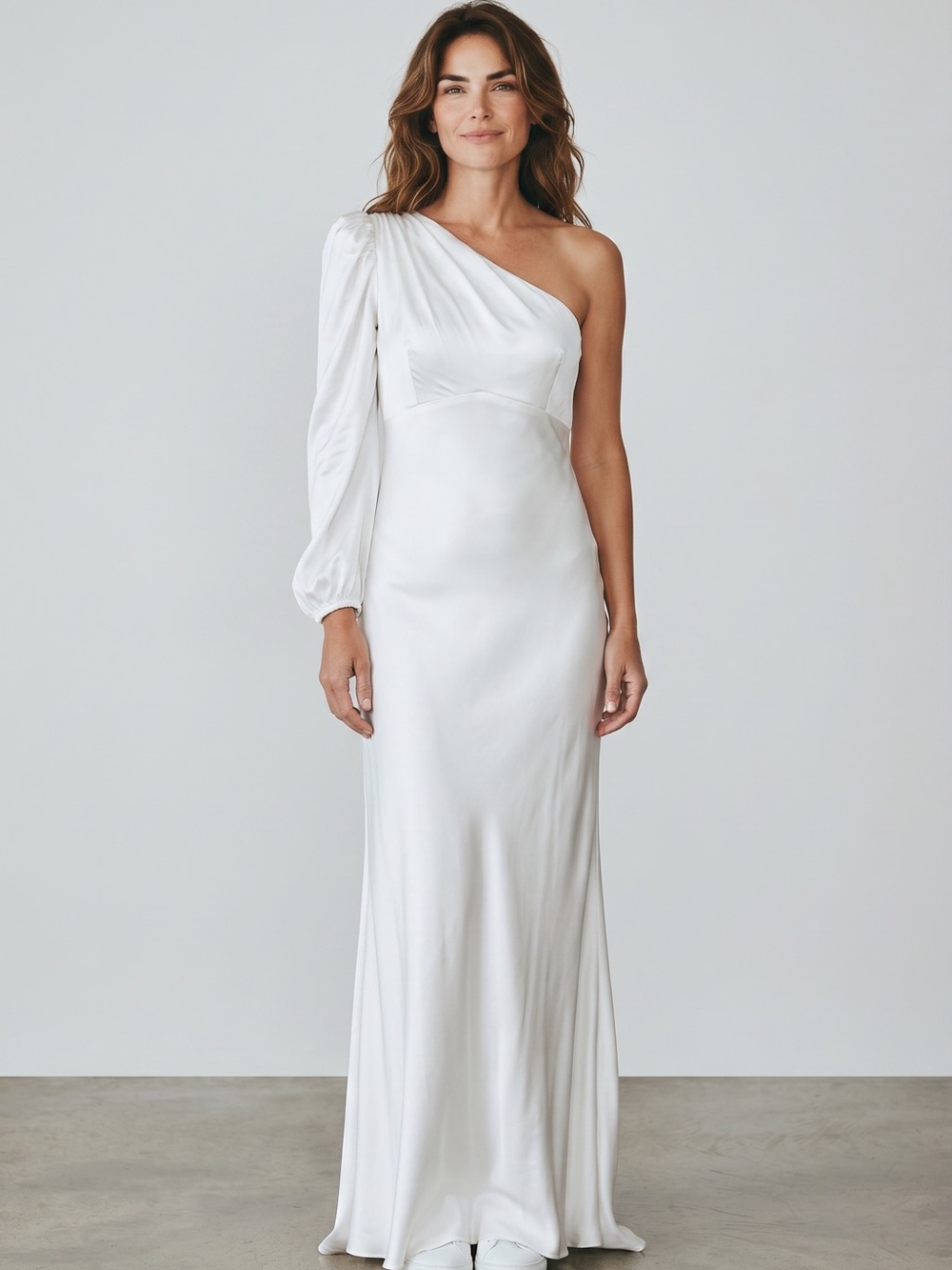 Mac Duggal One-Shoulder White Satin Evening Gown New Size 4